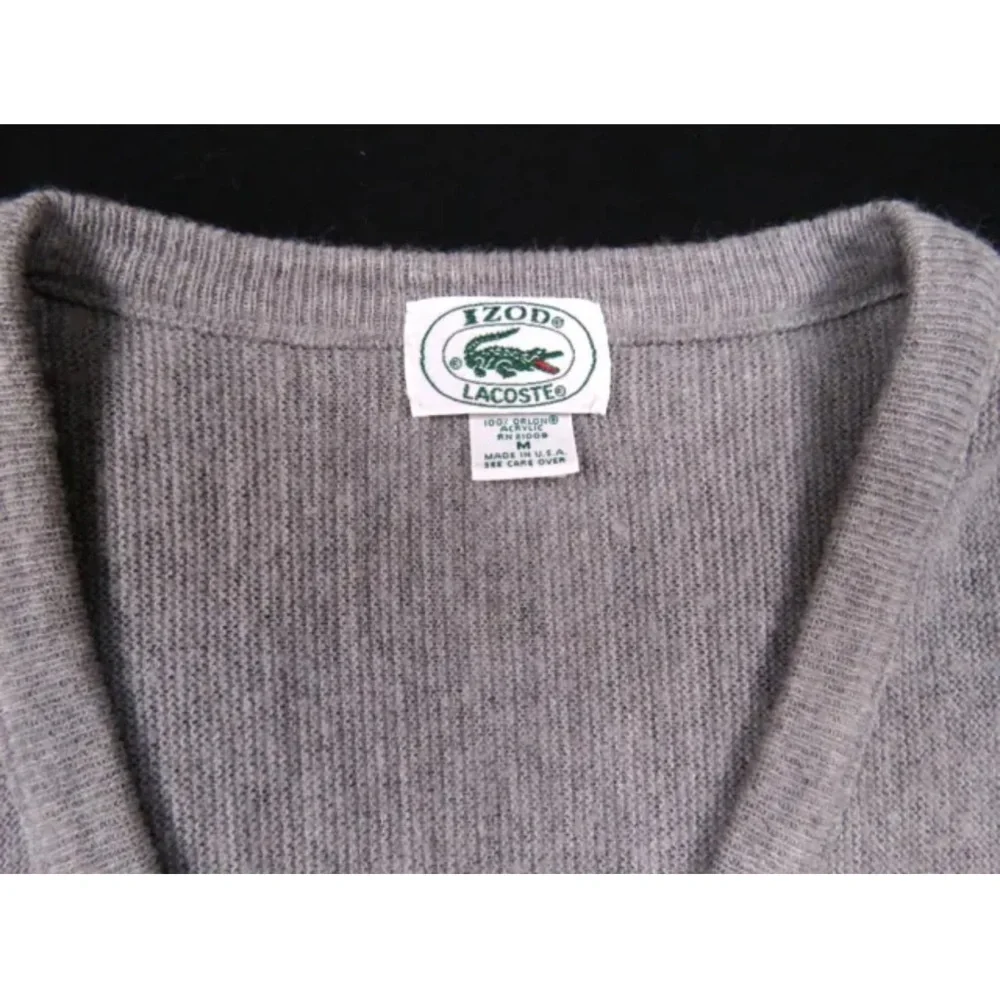 Vintage Izod Lacoste Gray Crocodile Acrylic Orlon Pullover Sweater M - Picture 3 of 6